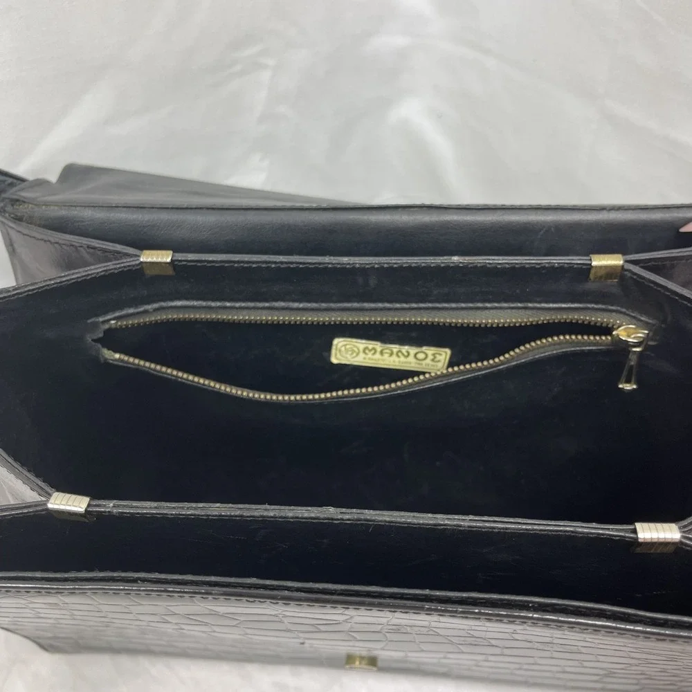 Vintage Crocodile Leather Handbag with ,Gold Hardware,Leather Inside, Black‎
